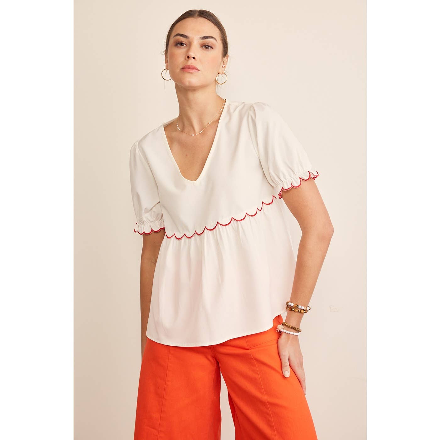 Scallop Short Sleeve Top