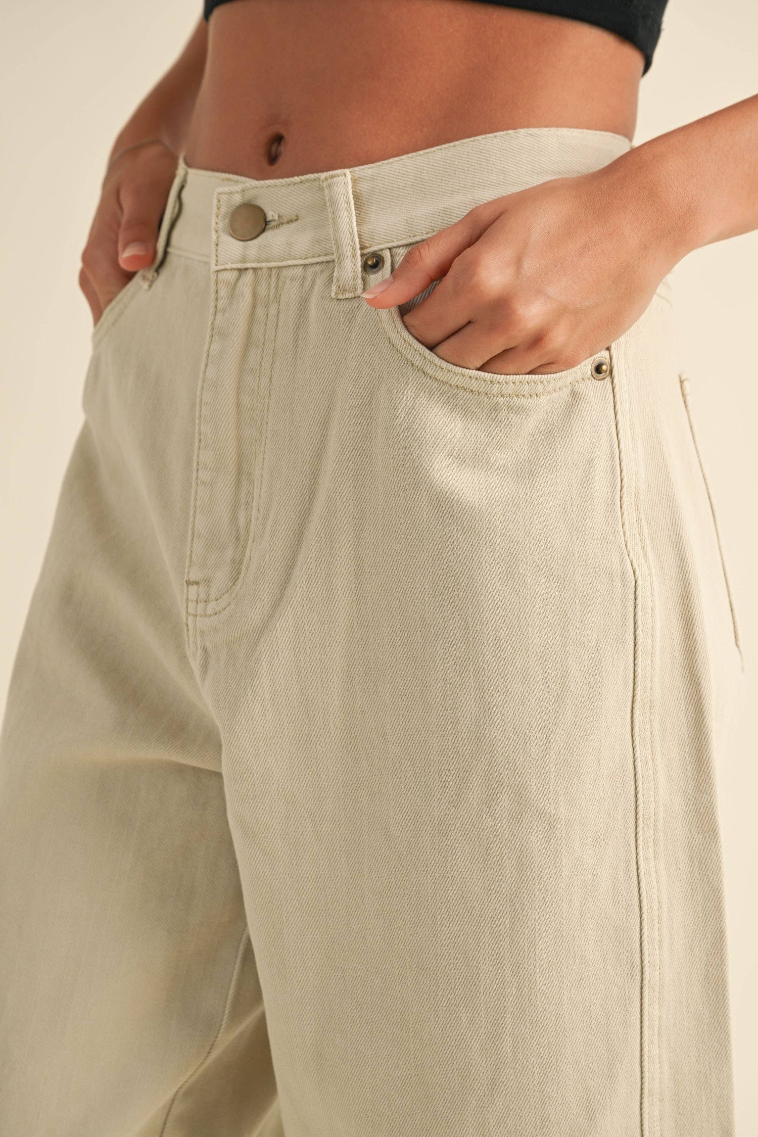 Beige Washed Barrel Pants