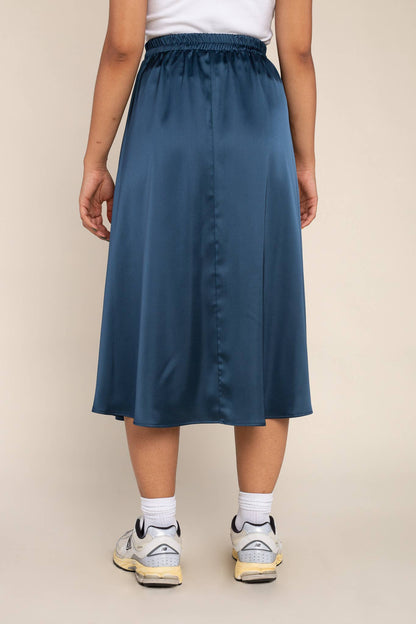 Satin Midi Skirt: Ink