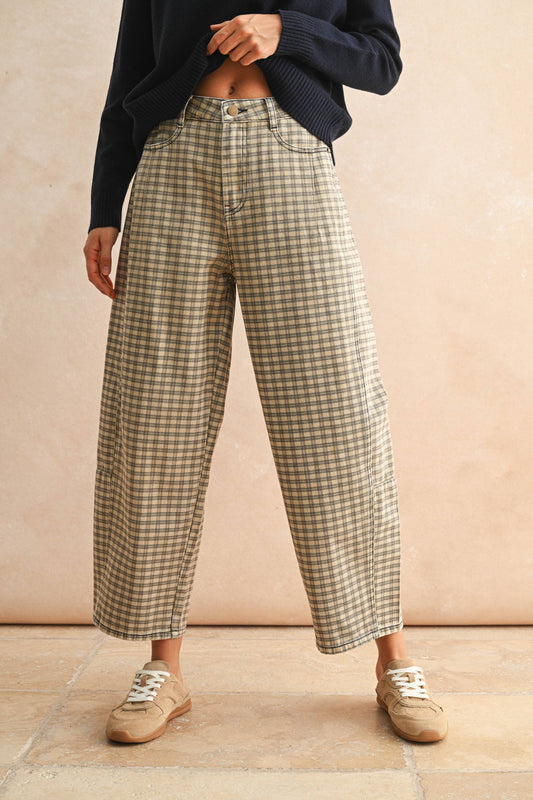 Tan Checker Barrel Pants