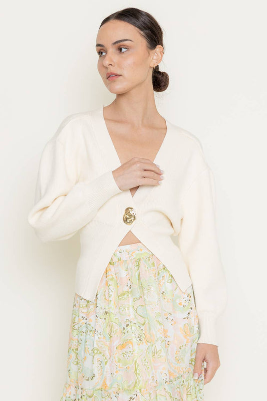 Gold Button Cardigan - Cream