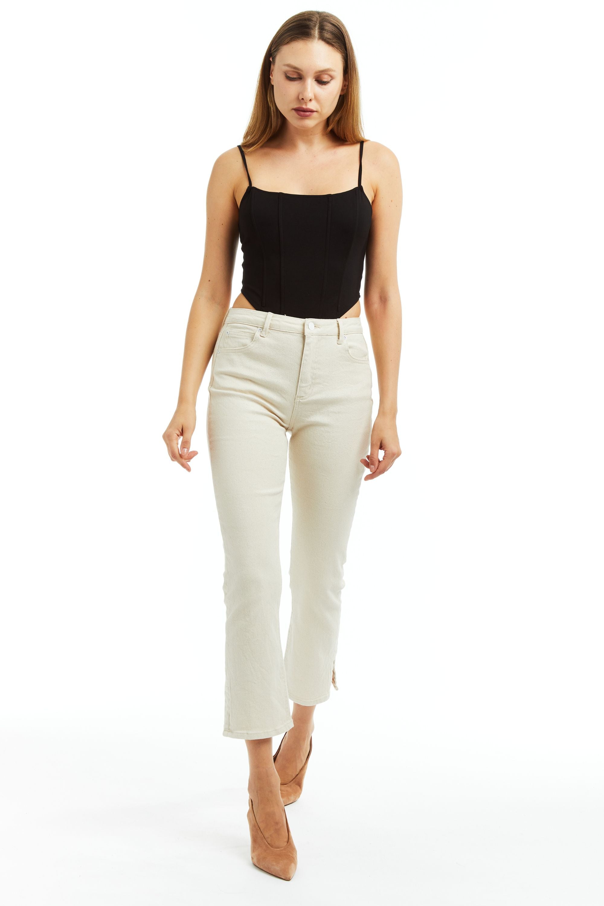 High Rise Crop Flare Cream