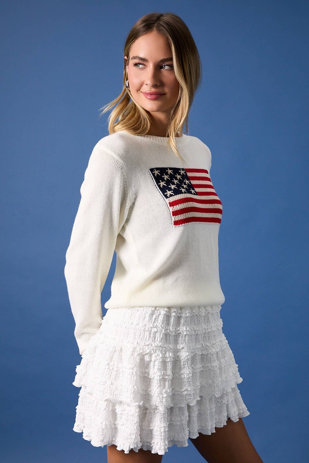 US Flag Round Neck Sweater