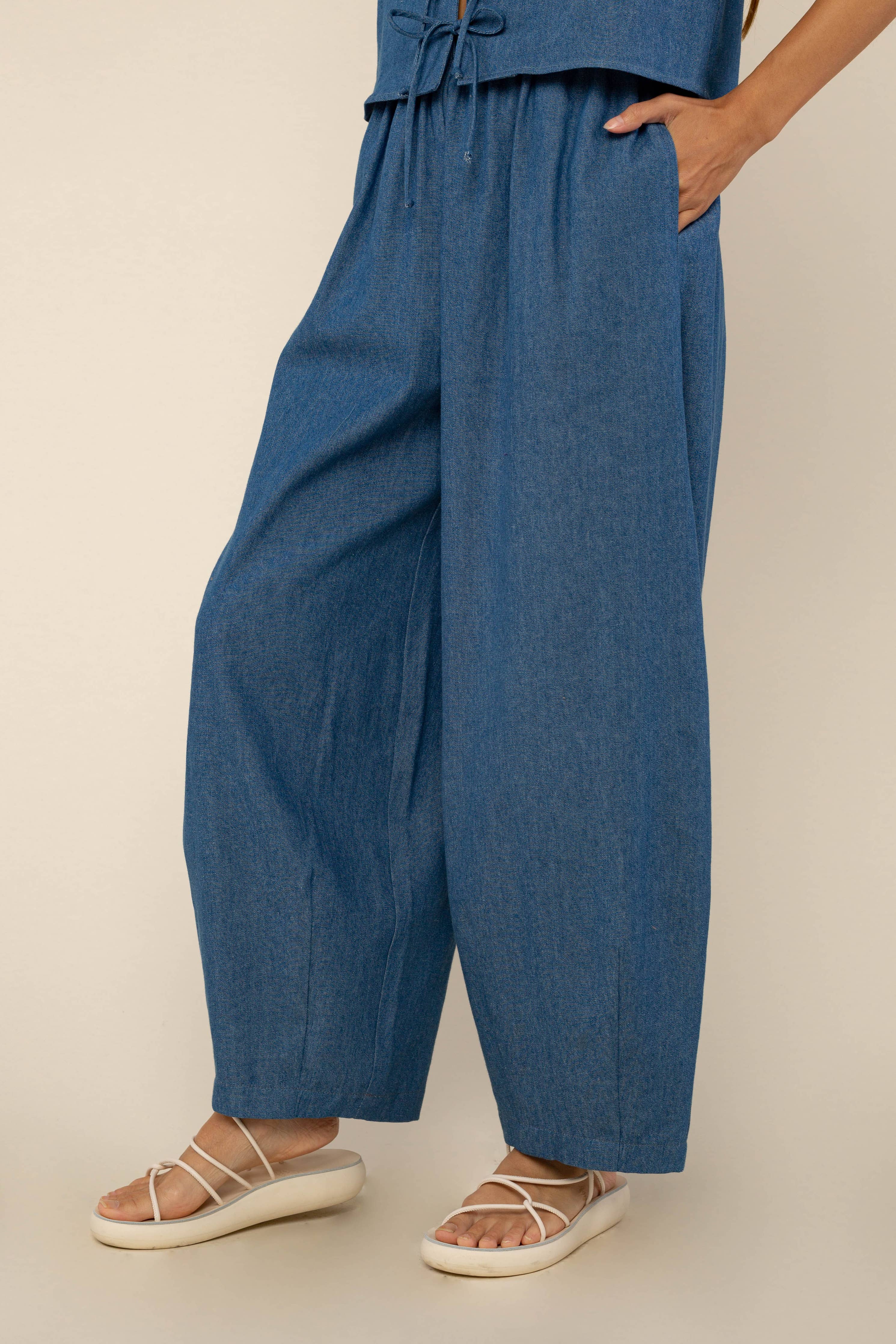 Denim Lantern Pant - Medium Wash