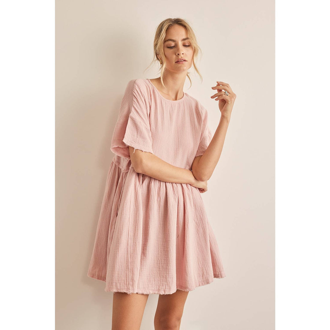 Blush Gauze Short Sleeve Dress