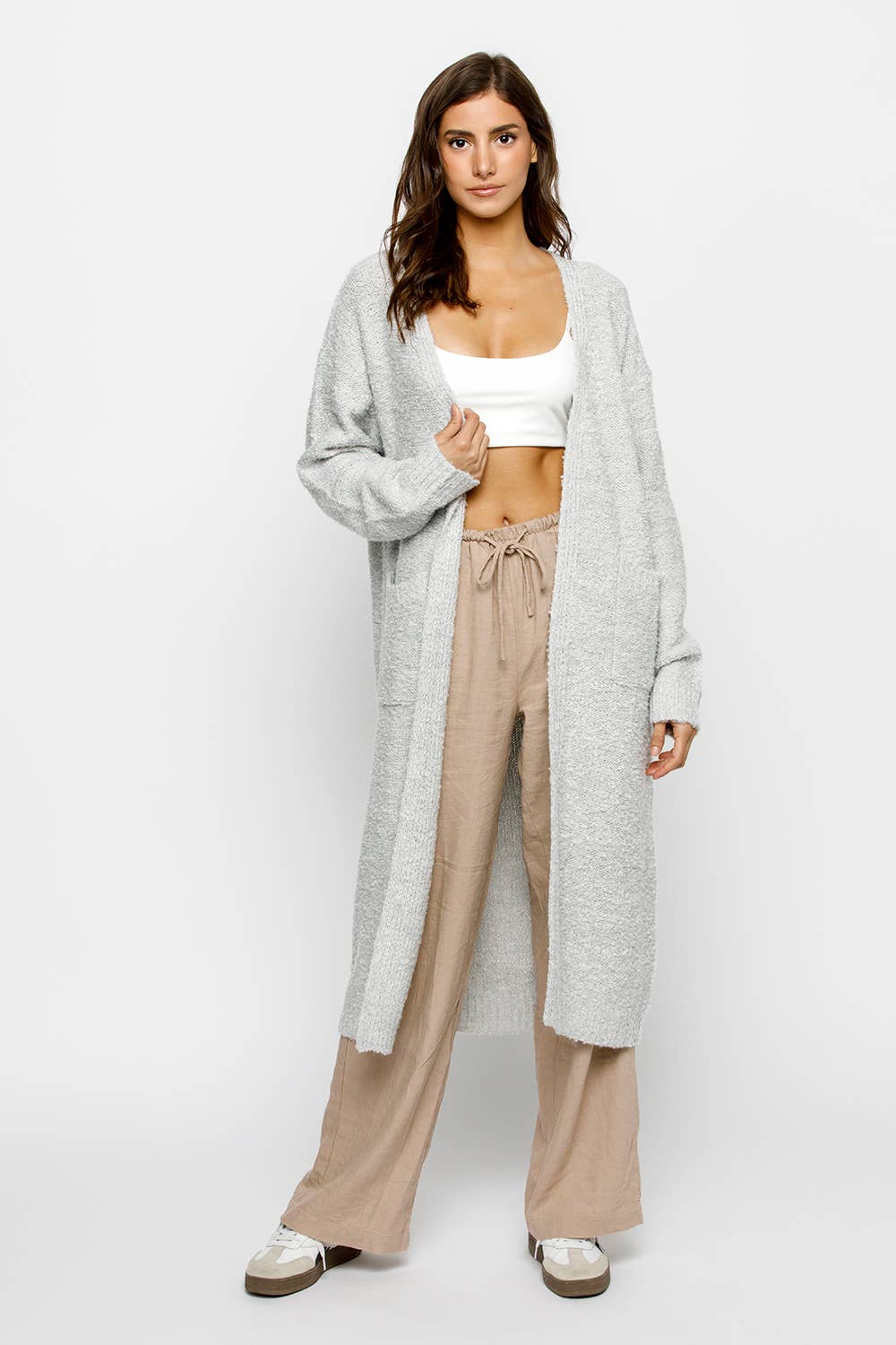 Long Knit Cardigan Grey