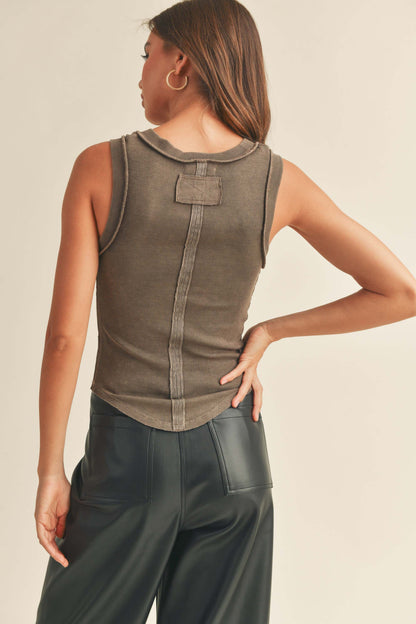 Washed Brown Ribbed Tank