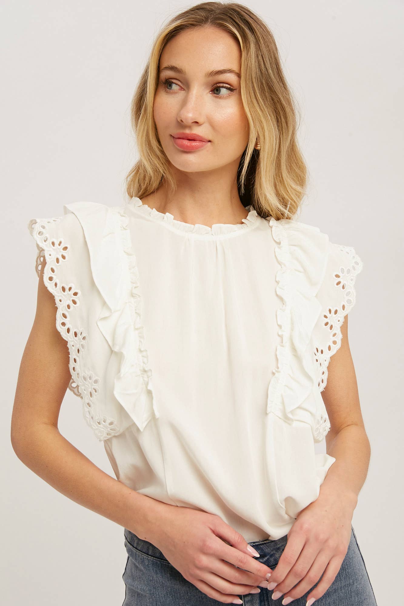 Ruffled Eyelet Lace Blouse