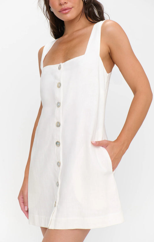 Everly Mini Dress - White linen
