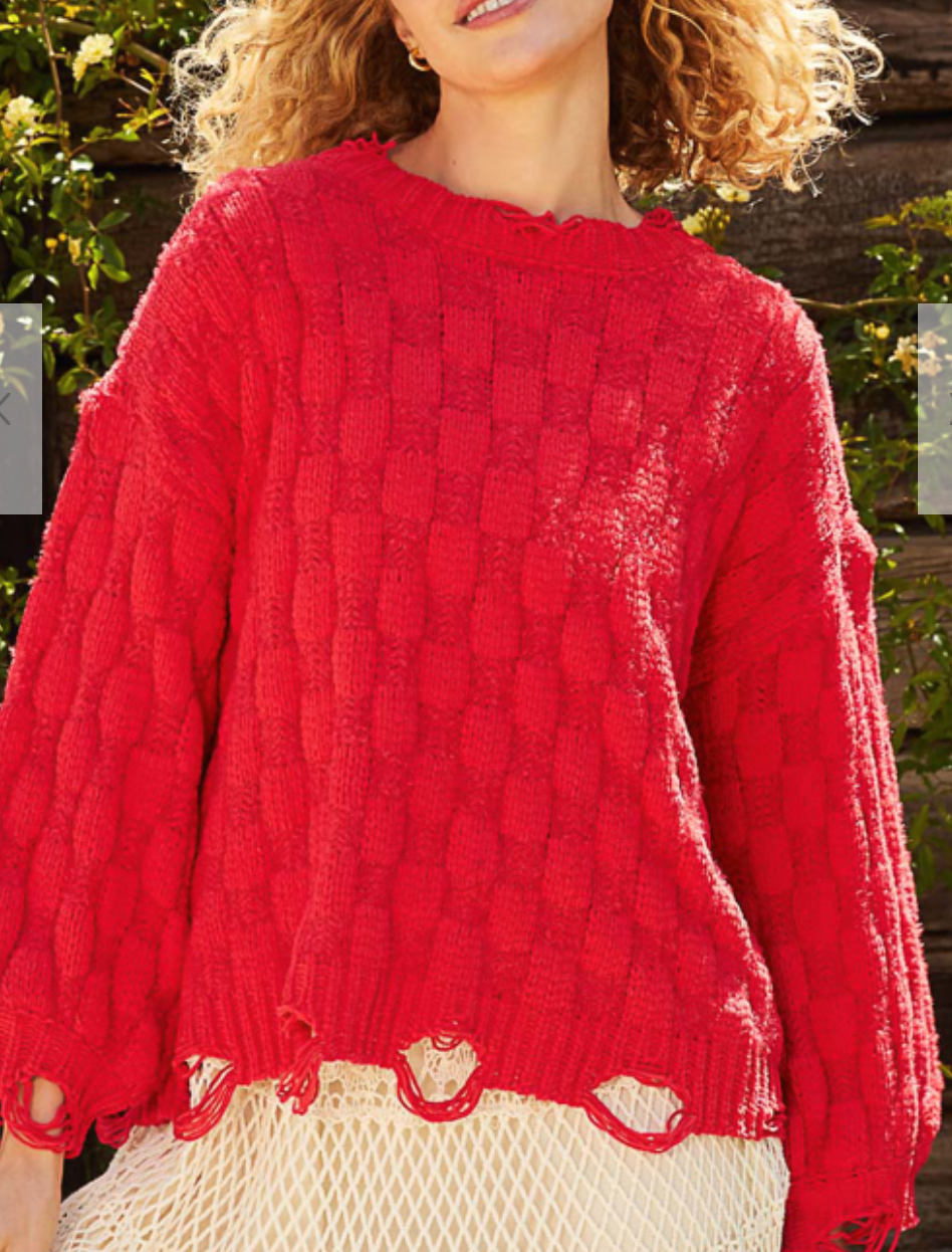 Candy Apple Distressed Sweater