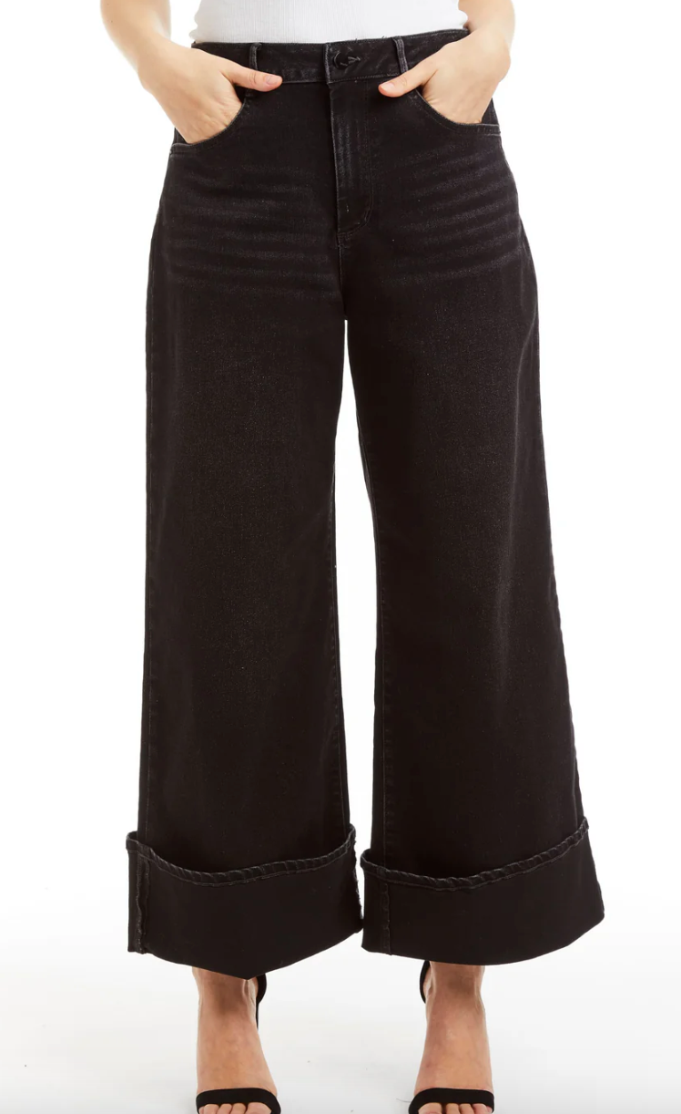 Selvege Ankle Cuff Black Jeans