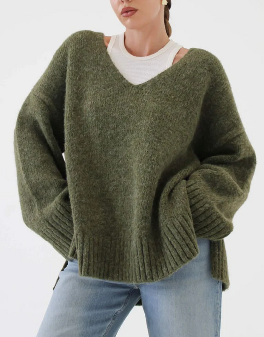 Oxford V-Neck Sweater - Moss