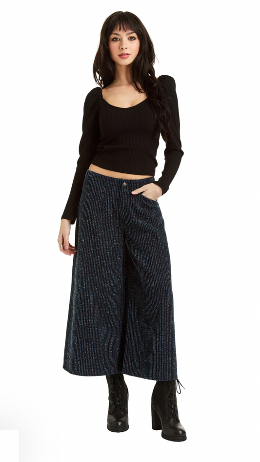 Tweed Denim Wide Leg Crop