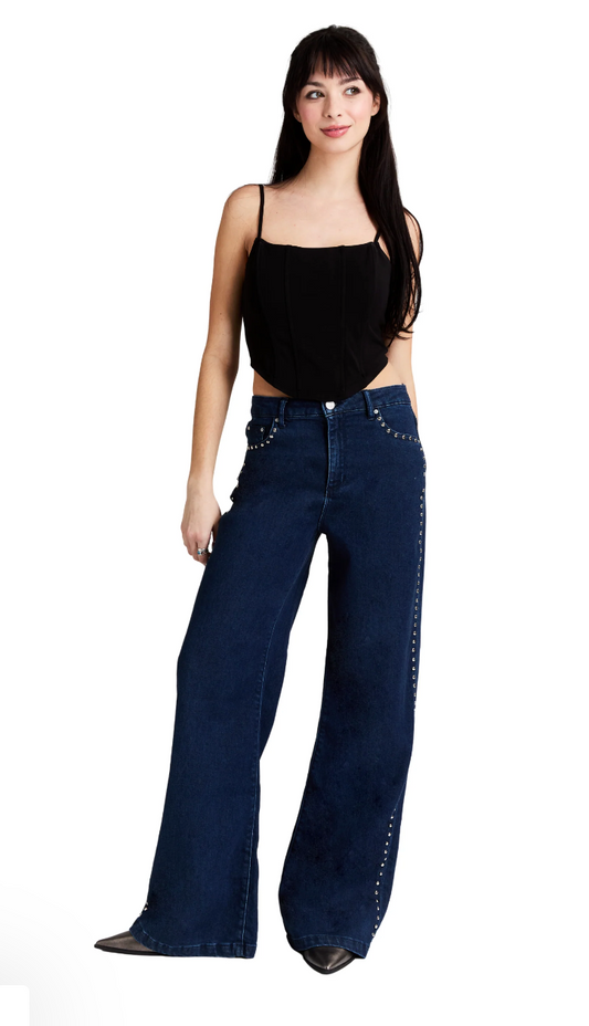 Side Studded Jean - Dark Wash