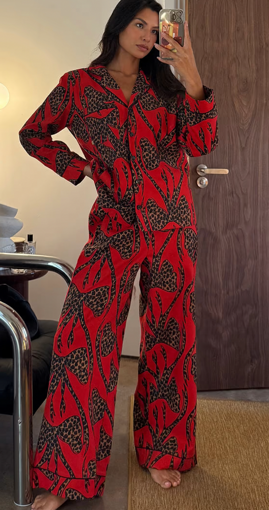 Red Bow Cotton Pajama Shirt