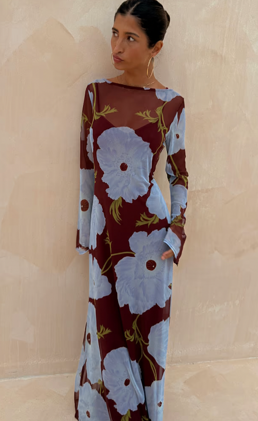 Poppy Aria Dress - Burgundy & Blue