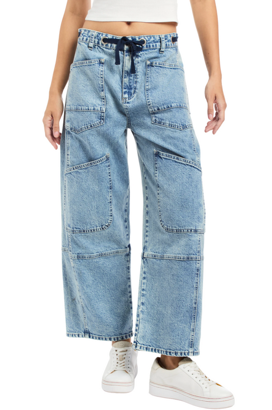 Grommet Waist Patched Wide Leg