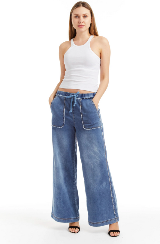 Mid Rise Lounge Pant - Med Denim