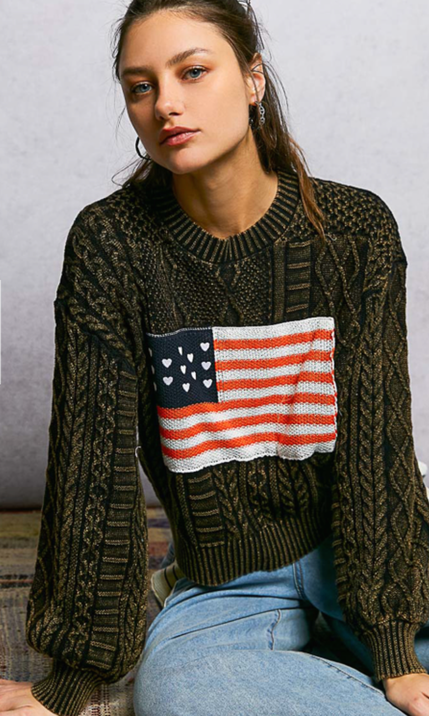 Heart USA Flag Sweater - Black