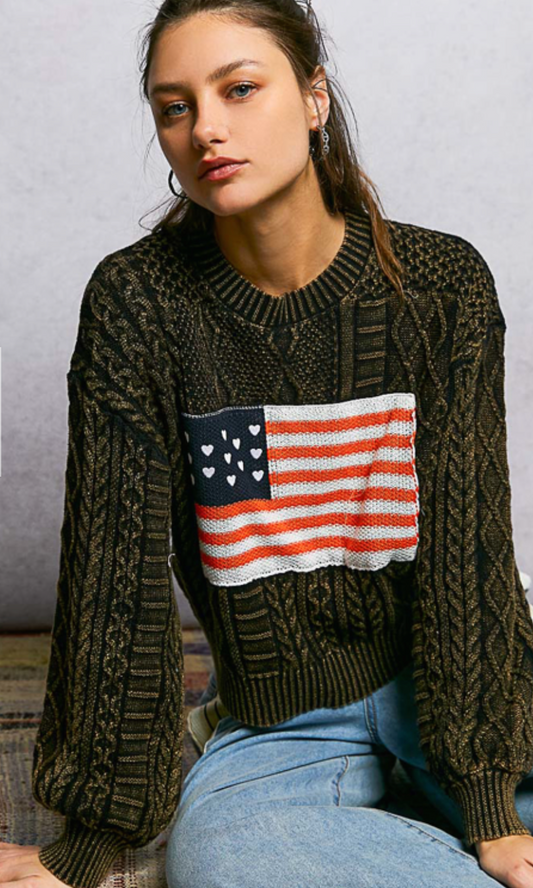 Heart USA Flag Sweater - Black