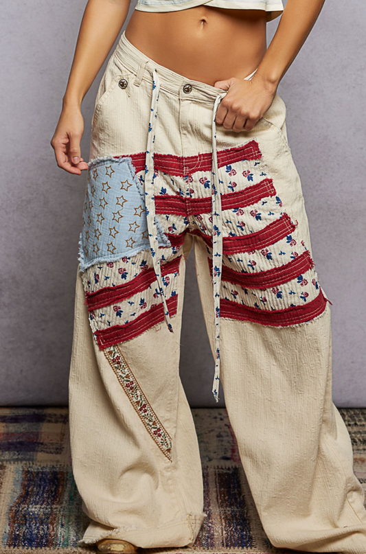 Flag Patch Wide Leg Pants
