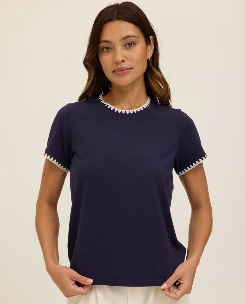 Ginny Stitch Jersey Tee - Navy