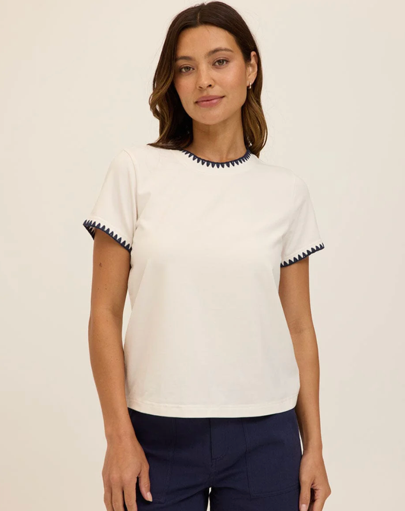 Ginny Stitch Jersey Tee - White
