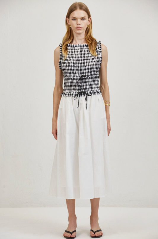 Smocked Gingham Linen Dress