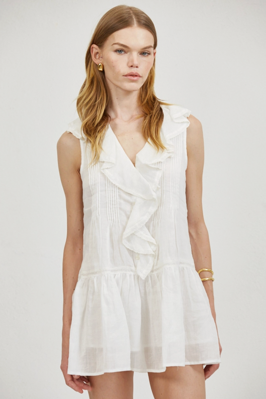 Linen Ruffle Mini Dress