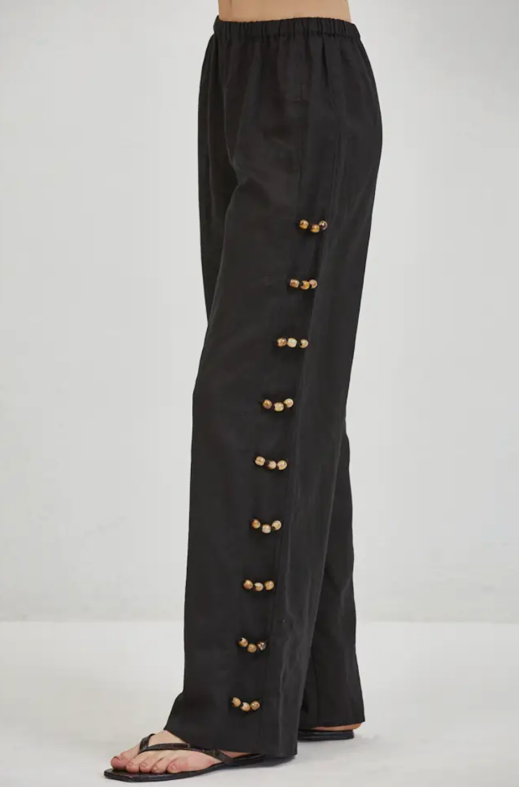 Wide Leg Detailed Pants - Black