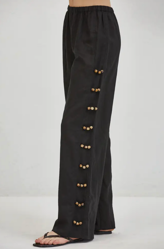Wide Leg Detailed Pants - Black
