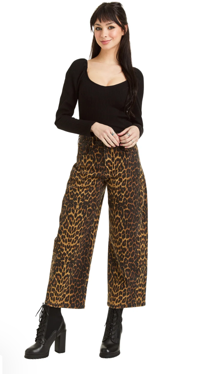 Leopard Print Barrel Pants