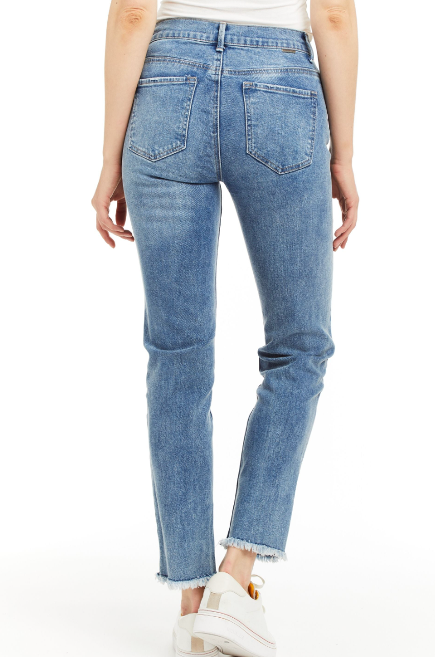 Hi Rise Raw Edge Slim Jeans