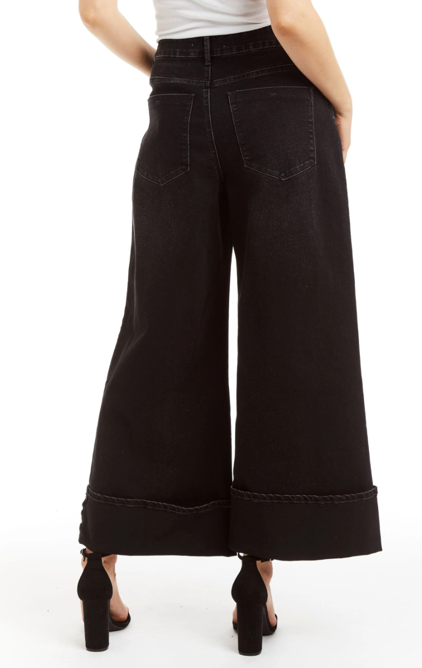 Selvege Ankle Cuff Black Jeans