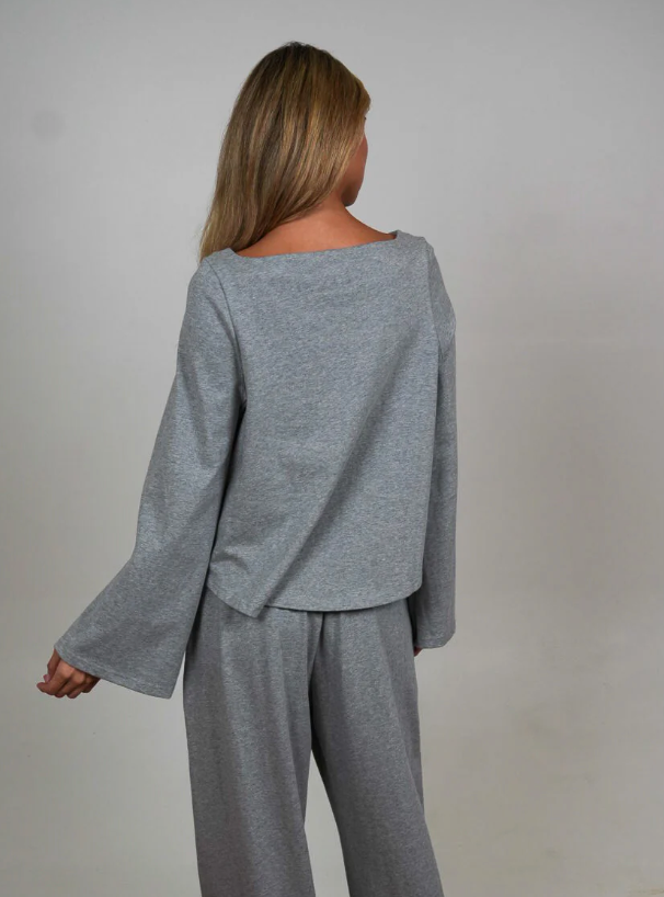 Grey Cotton Half Button Top