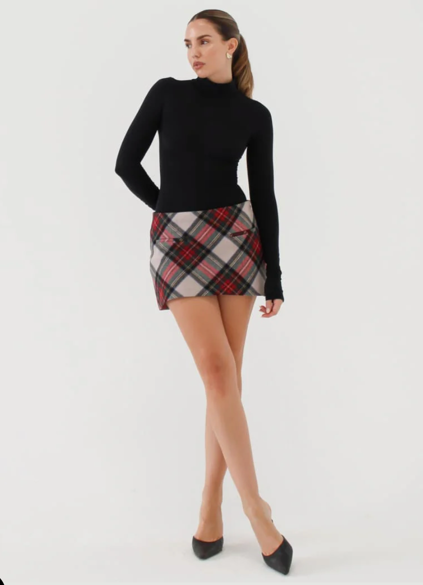 Mistletoe Plaid Micro Skort