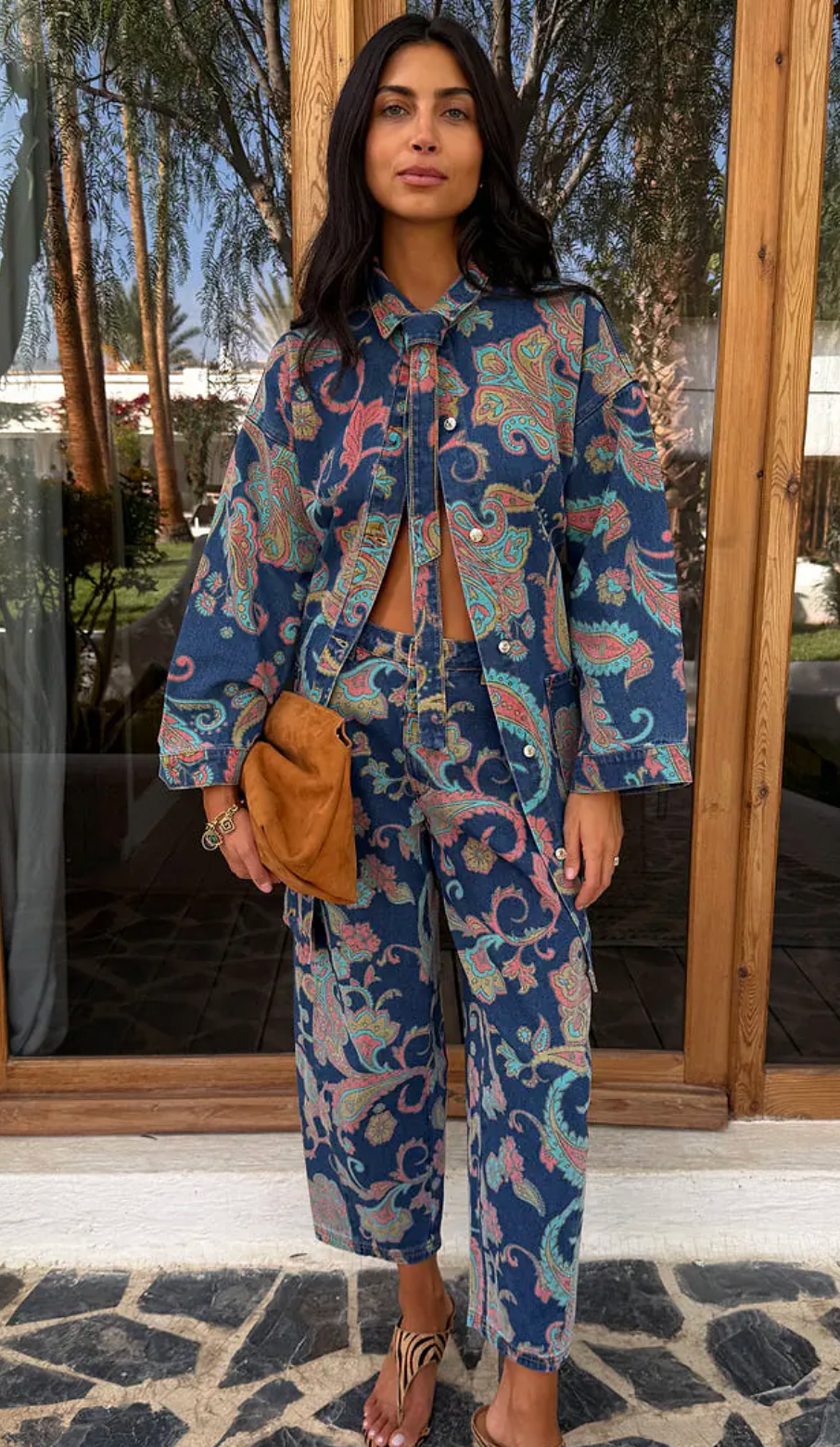 Denim Paisley Belted Shacket