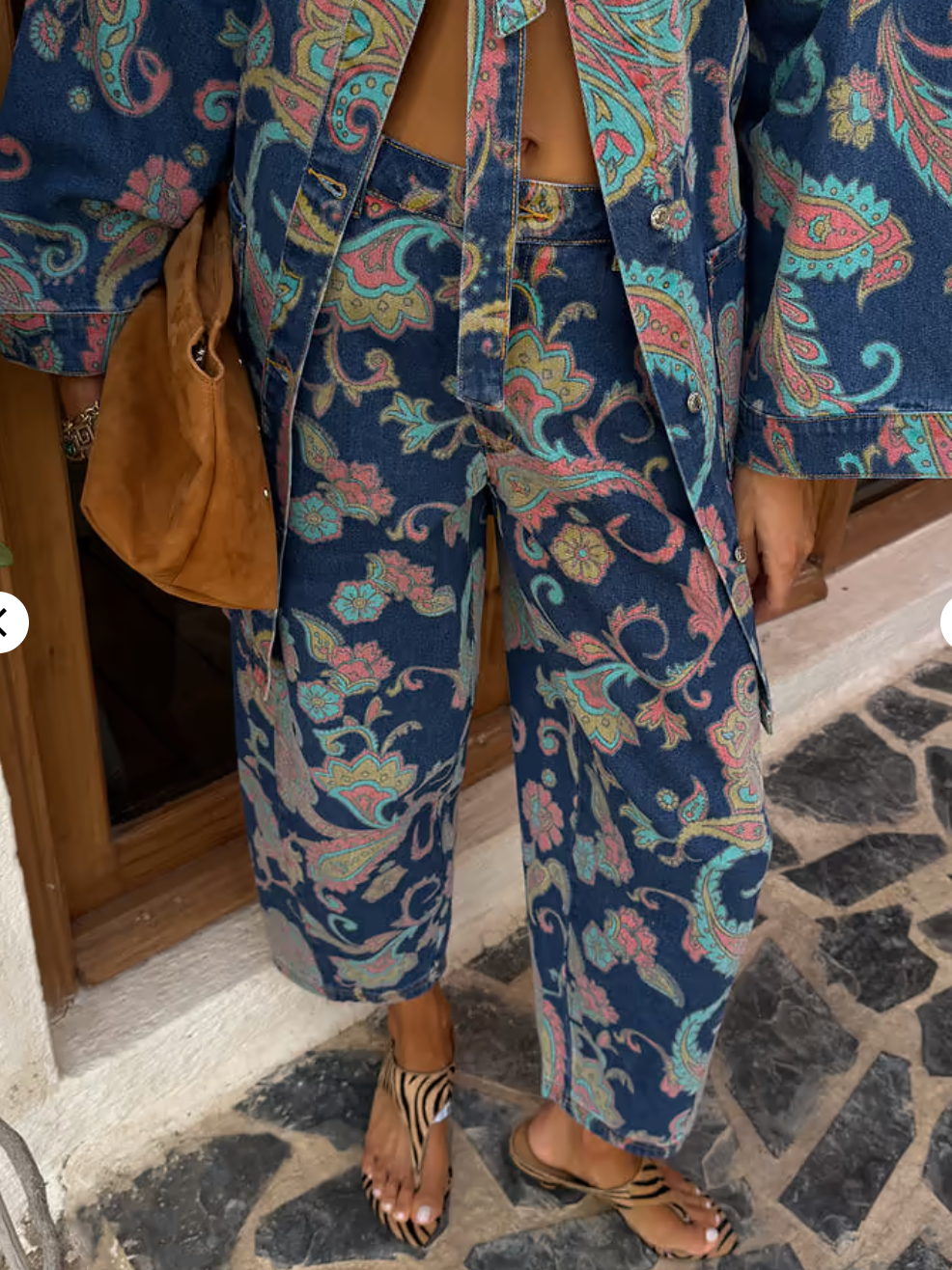 Denim Paisley Barrel Jeans