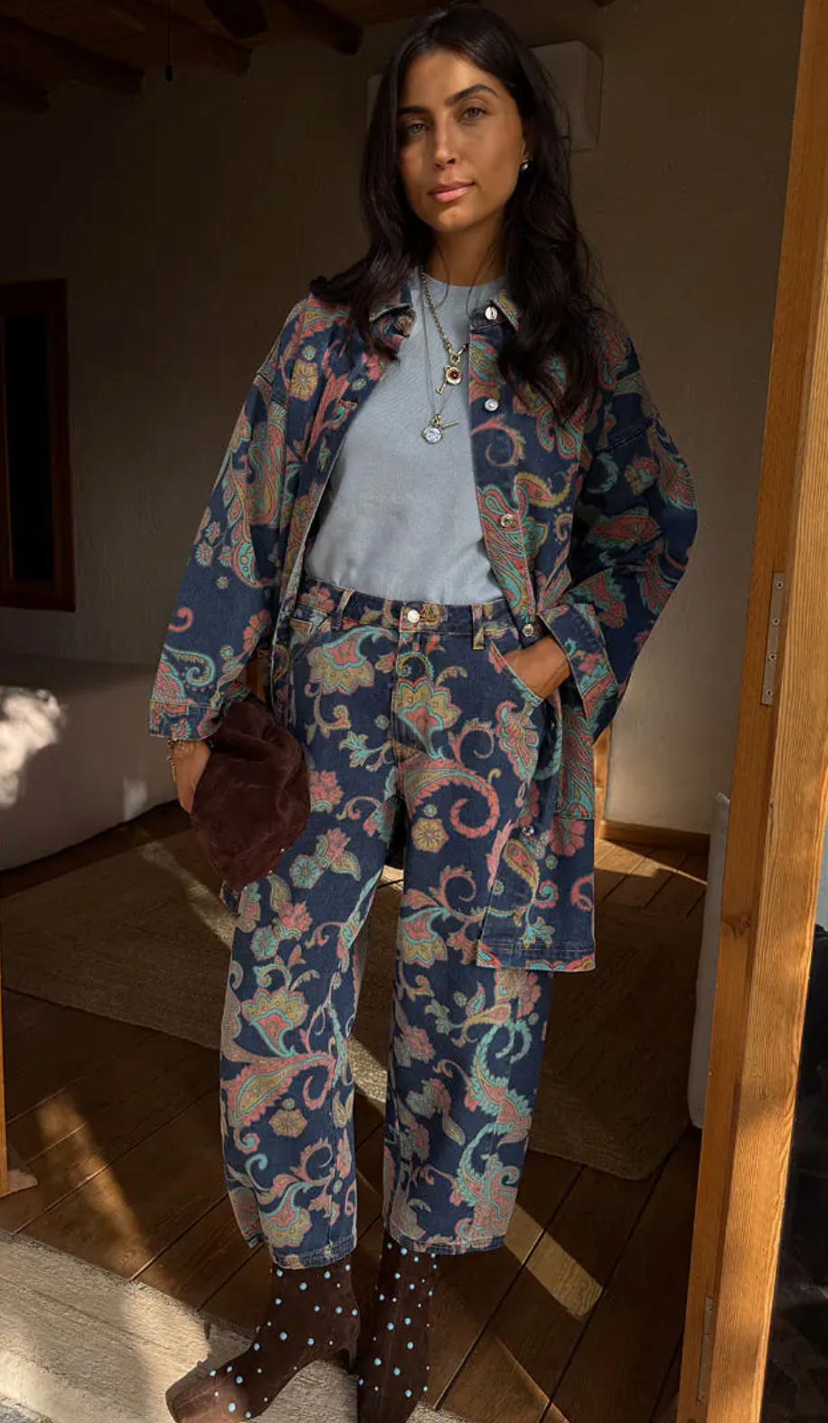 Denim Paisley Barrel Jeans