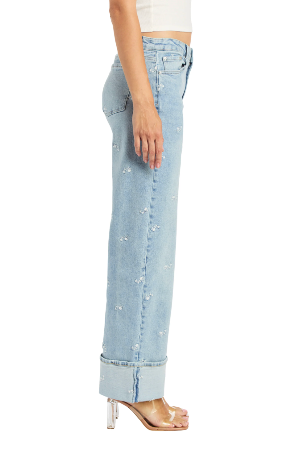 Floral Embroidery Jeans w Cuff