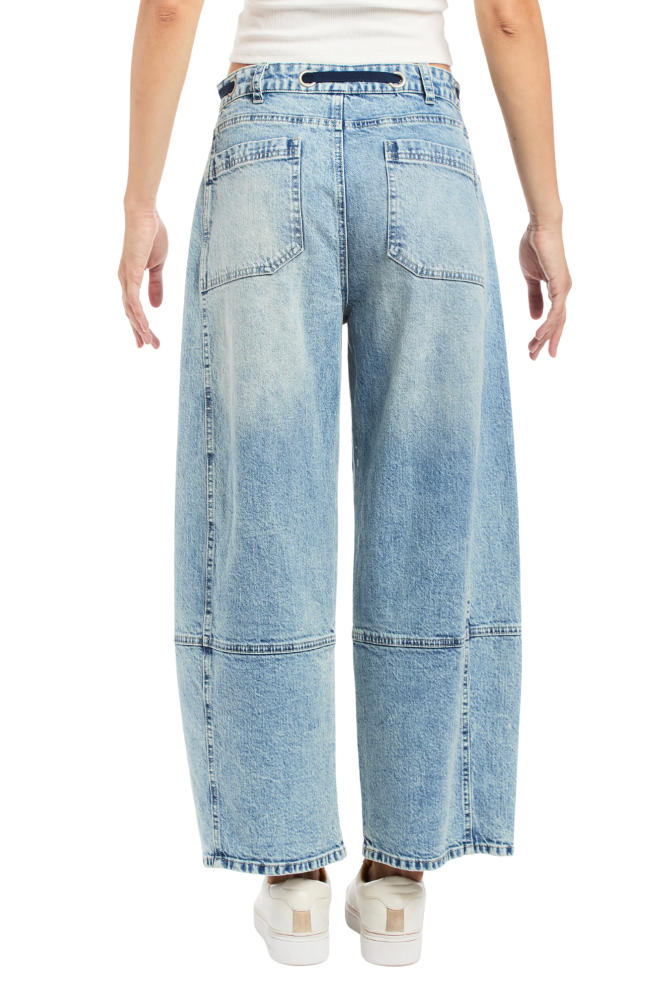 Grommet Waist Patched Wide Leg
