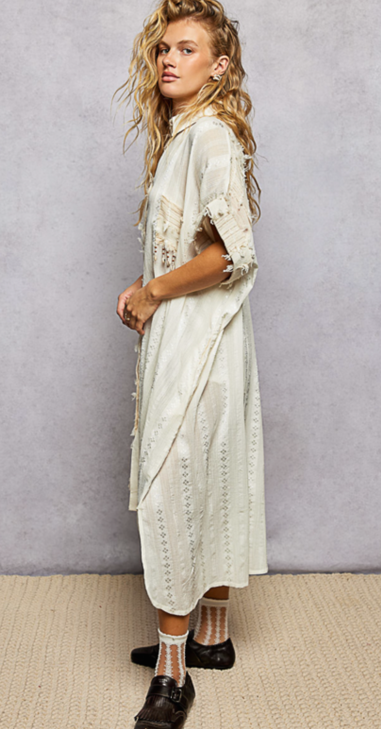 Boho T Shirt Dress - Natural