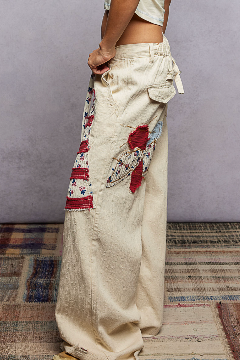 Flag Patch Wide Leg Pants