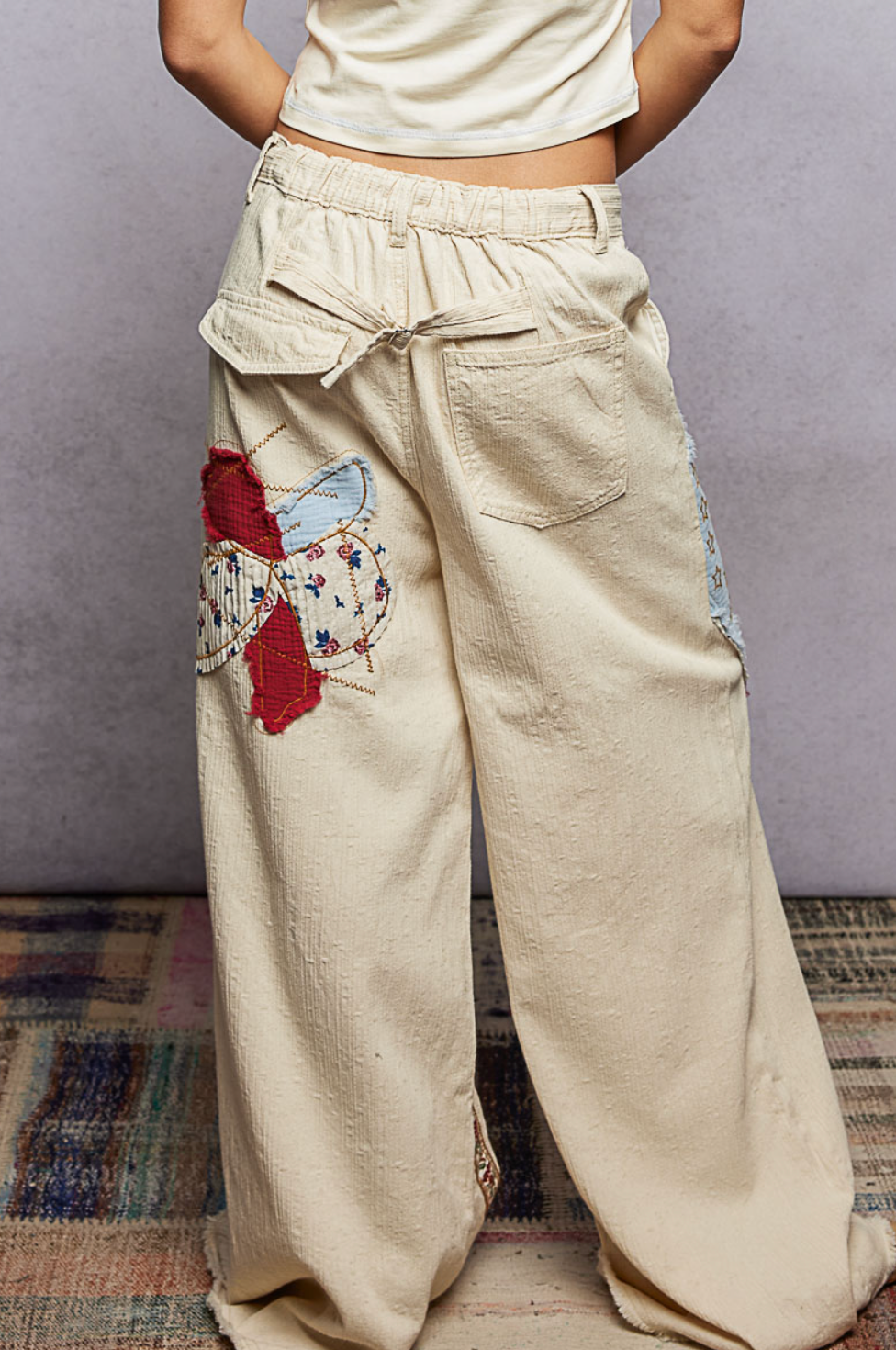 Flag Patch Wide Leg Pants