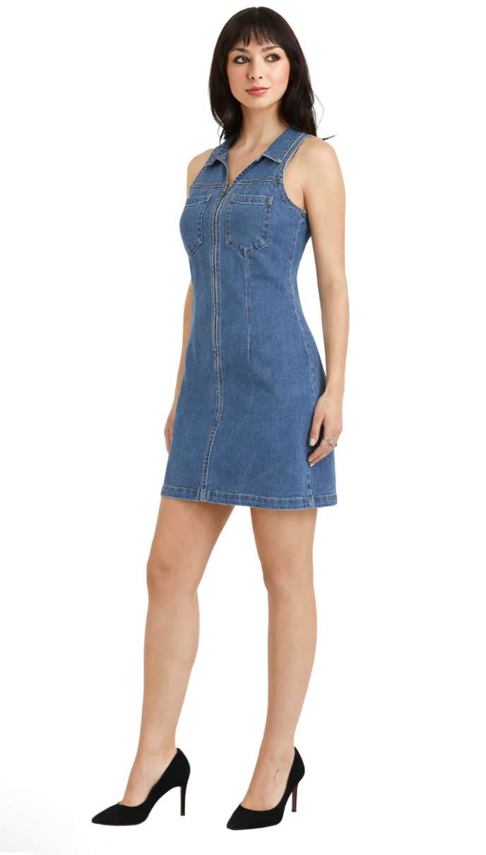 Sleeveless Collared Denim Dress