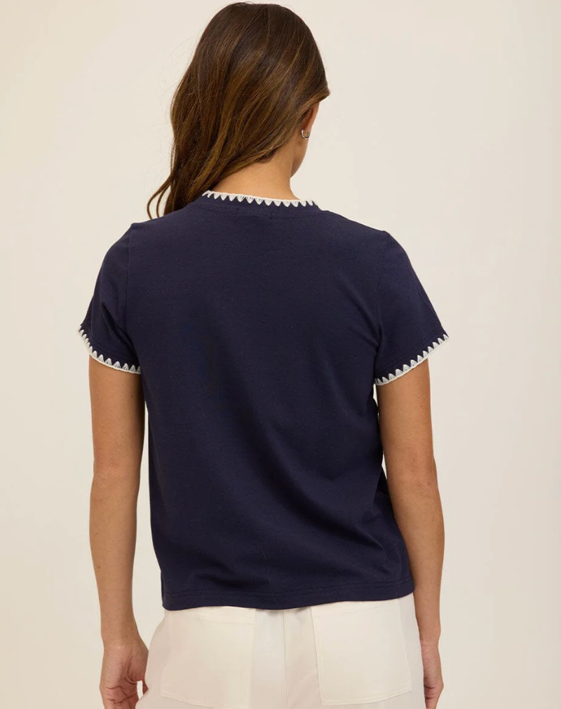 Ginny Stitch Jersey Tee - Navy