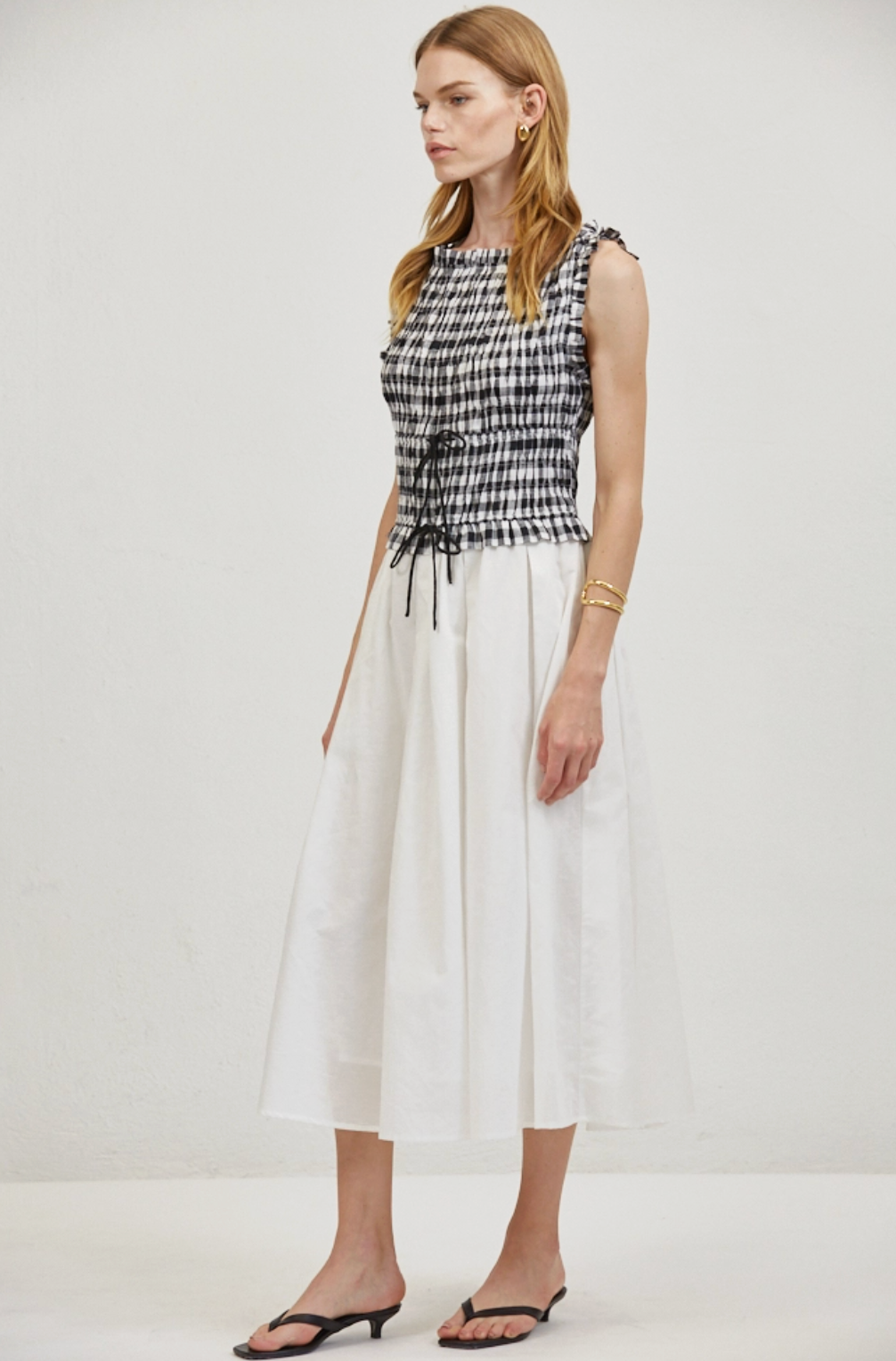 Smocked Gingham Linen Dress