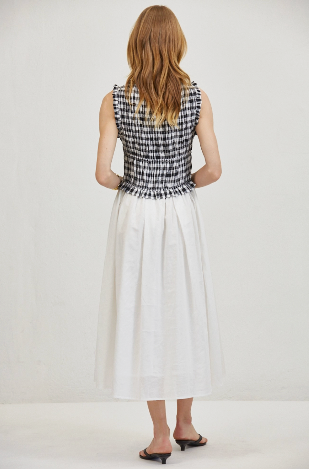 Smocked Gingham Linen Dress