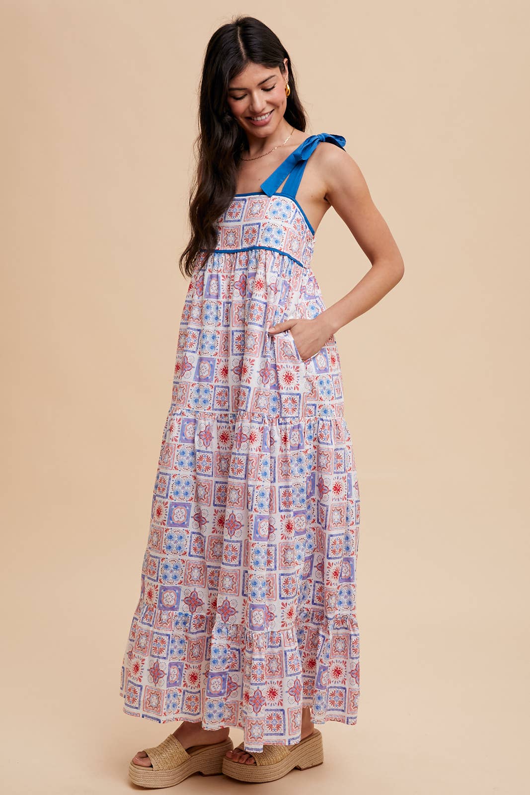 Tilework Cotton Maxi Dress