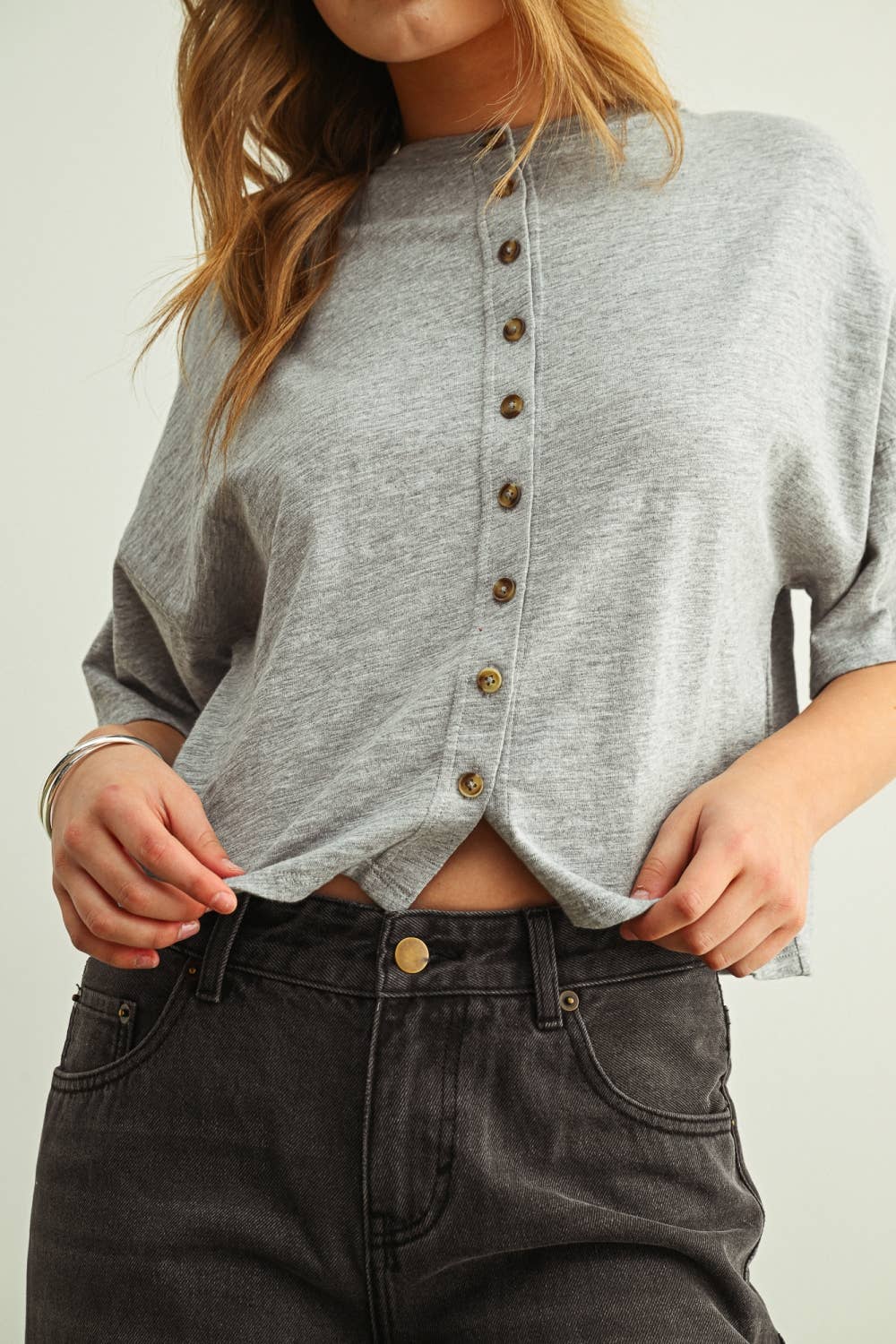 Button Down Half Sleeve Top